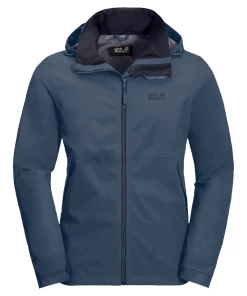 Vente flash 🔥 Randonnee Pedestre Homme Jack Wolfskin Veste Imperméable Jack Wolfskin Evandale BLEU 👍