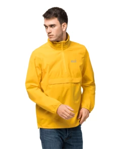 Tout neuf 🎁 Randonnee Pedestre Homme Jack Wolfskin Veste Imperméable Jack Wolfskin Pack & Go Overhead JAUNE 🥰