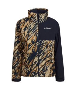 Tout neuf 🔔 Randonnee Pedestre Homme Adidas Veste Adidas Terrex Multi Rain.rdy Primegreen Allover Print 2l Rain MARRON 💯