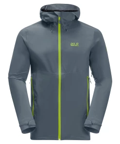 Bon marché 🎉 Randonnee Pedestre Homme Jack Wolfskin Veste Imperméable Jack Wolfskin Highest Peak GRIS 😉